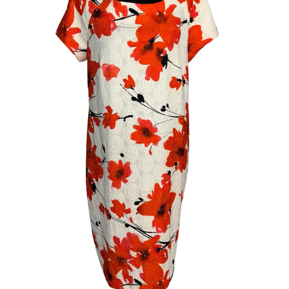 Pietro Brunelli White Midi Dress with Bold Orange Floral Print S Made in Italy